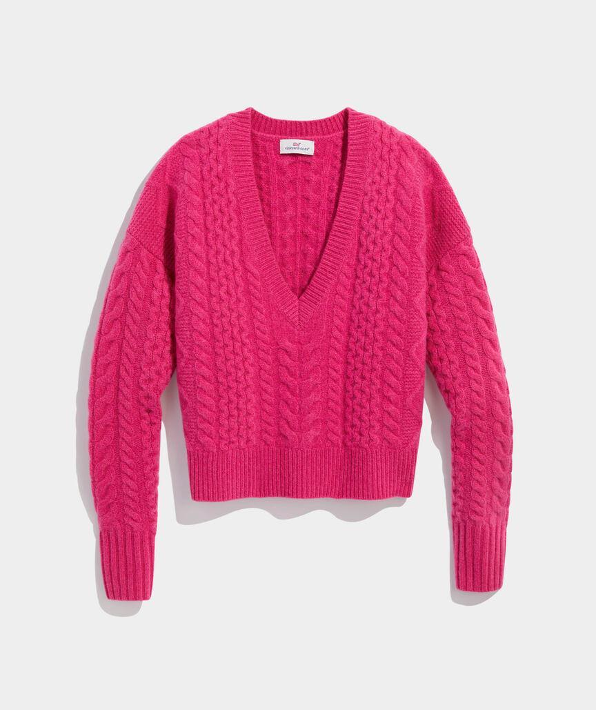 Cropped Cable V-Neck Sweater Product Image