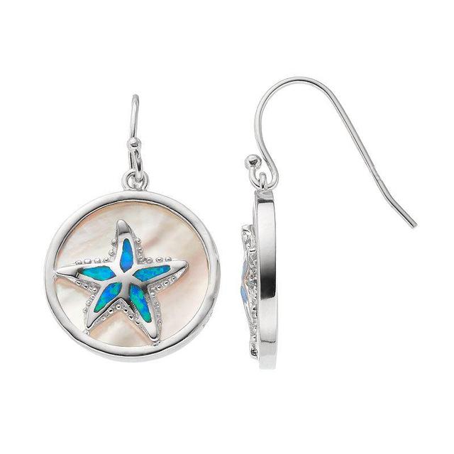 Sterling Silver Mother-of-Pearl & Lab-Created Blue Opal Starfish Disc Drop Earrings, Womens Product Image