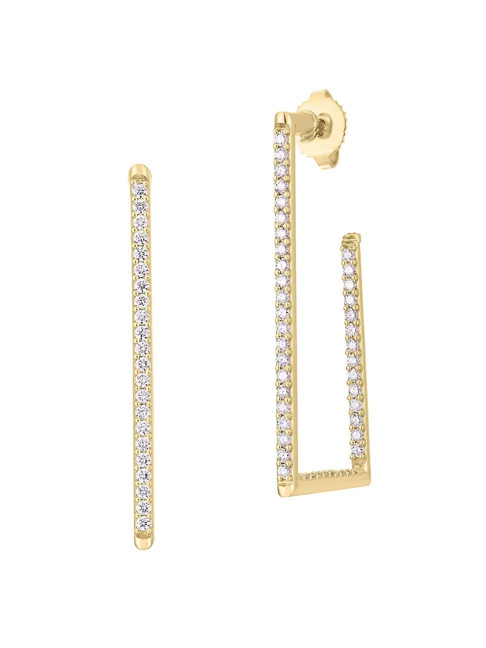 Womens Diamond Hoops 18K Gold & Diamond Small Rectangular Hoop Earrings Product Image