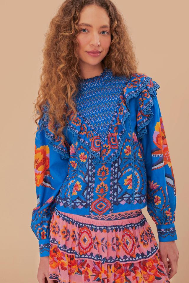 Blue Lucy Floral Tapestry Blouse, LUCY FLORAL TAPESTRY BLUE / XXS Product Image