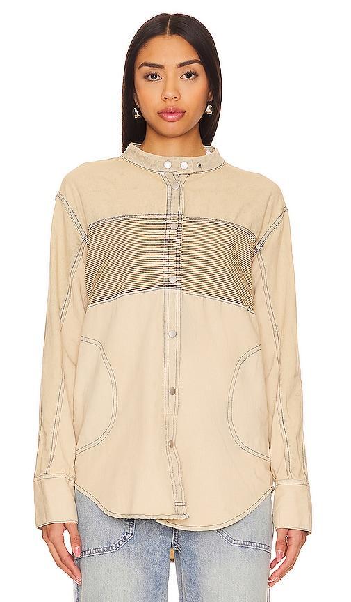 Free People x We The Free Moto Color Block Shirt in Beige. Product Image