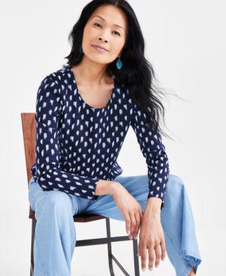 Style & Co Womens Printed Scoop-Neck Long-Sleeve Knit Top, Created for Macys Product Image