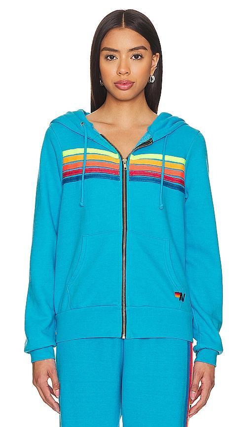 Aviator Nation 5 Stripe Zip Hoodie in Grey. - size L (also in XS, S, M, XL) Product Image