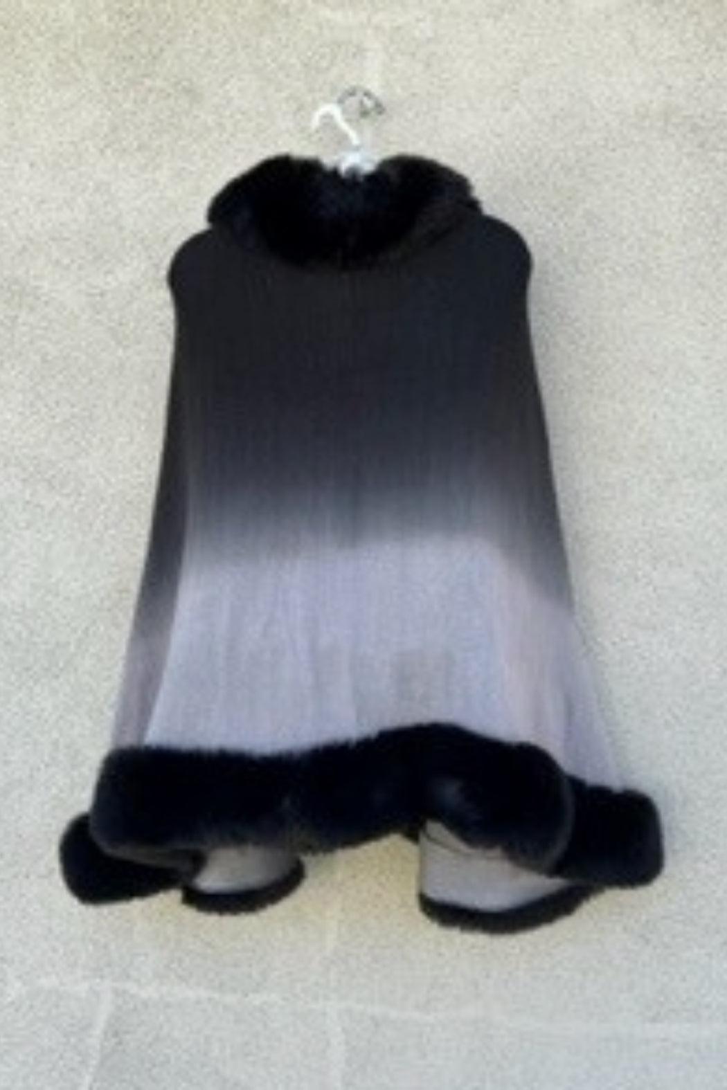 Elegant Black Ombre Faux Fur Trim Cape/Poncho Female Product Image