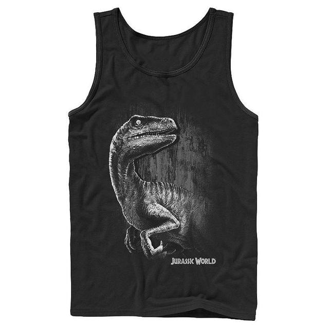 Mens Jurassic World Raptor Grunge Portrait Graphic Tank Top Black Product Image