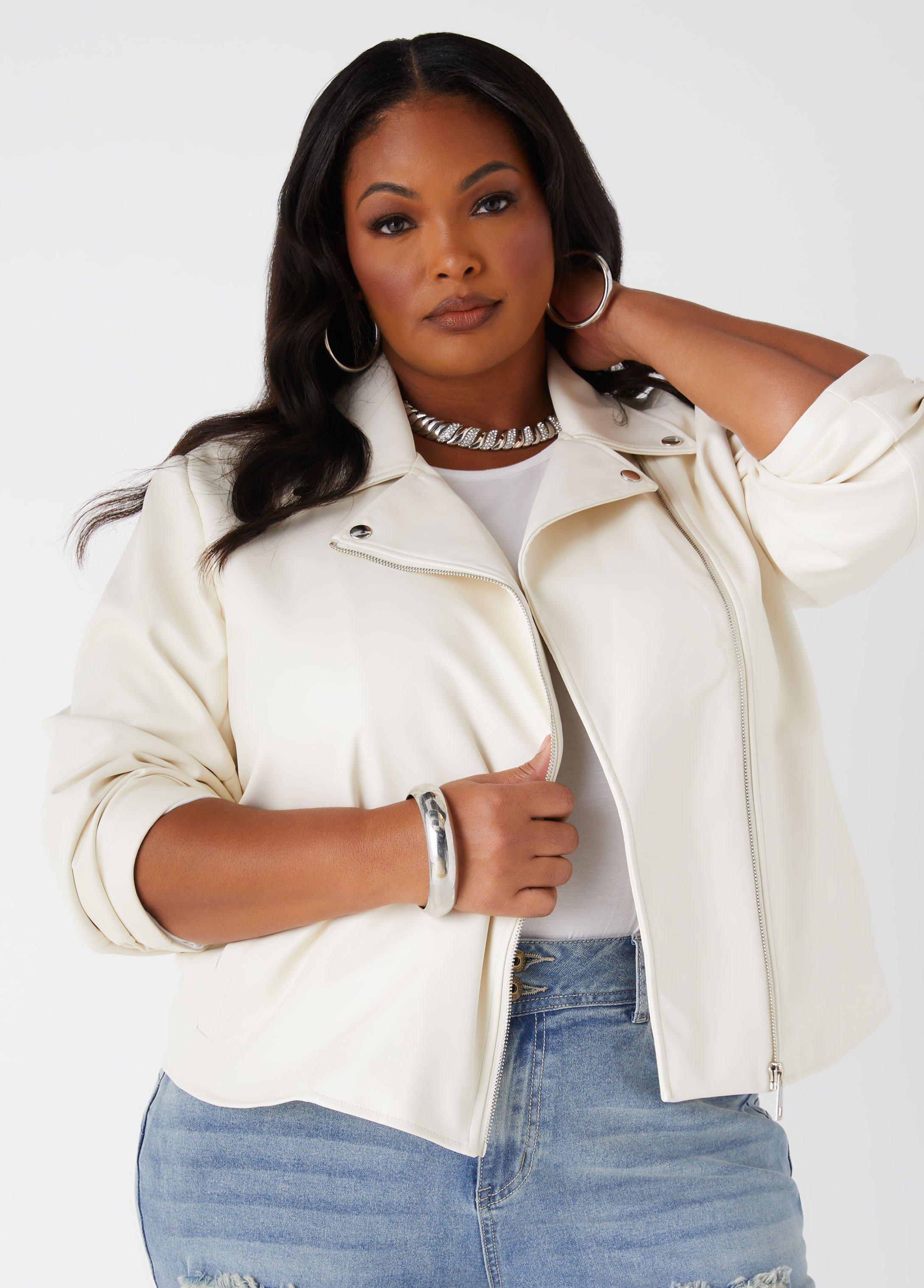 Plus Size Asymmetric Faux Leather Moto Jacket Ashley Stewart Product Image