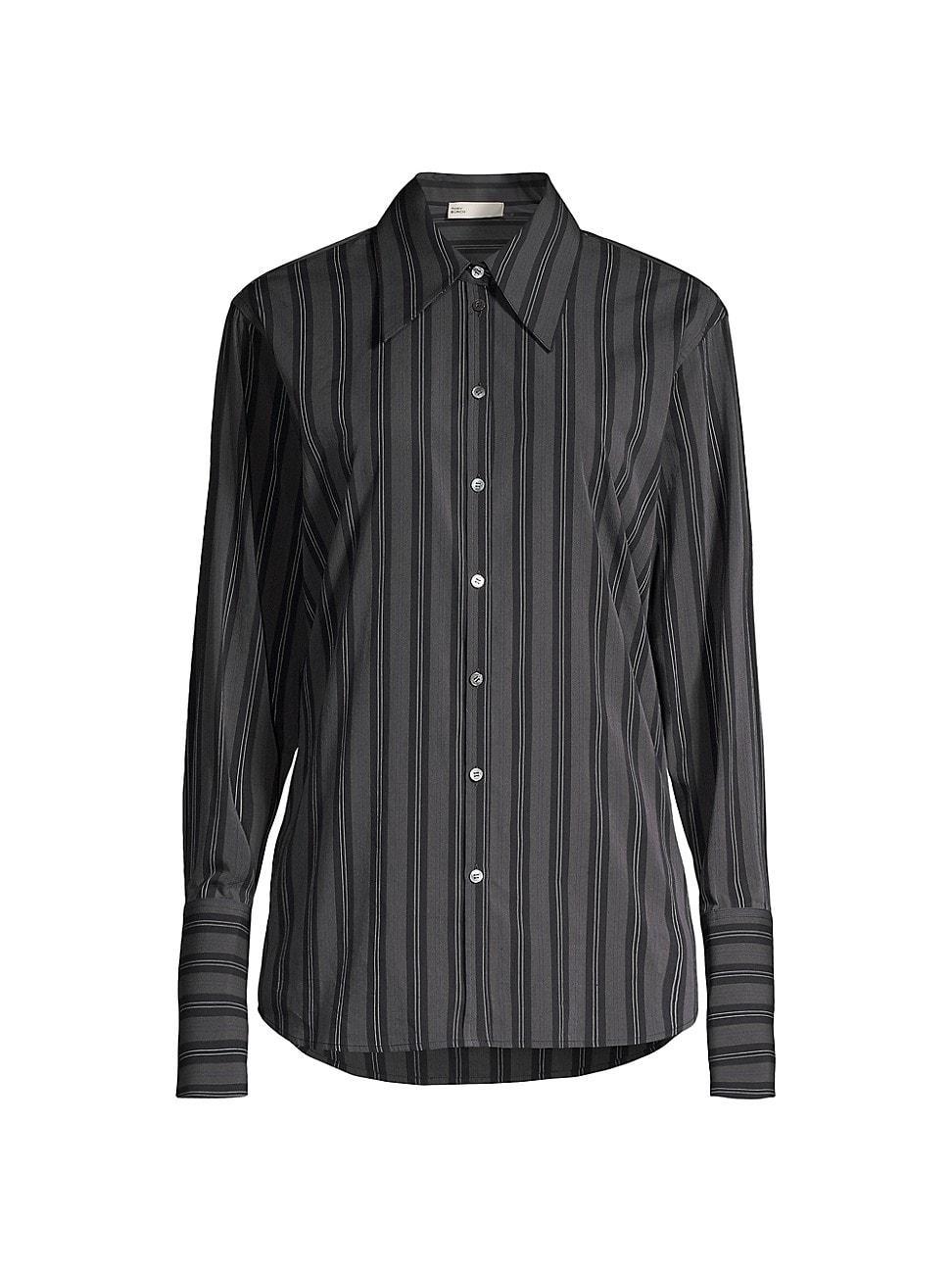 Womens Striped Long-Cuff Button-Up Shirt product image