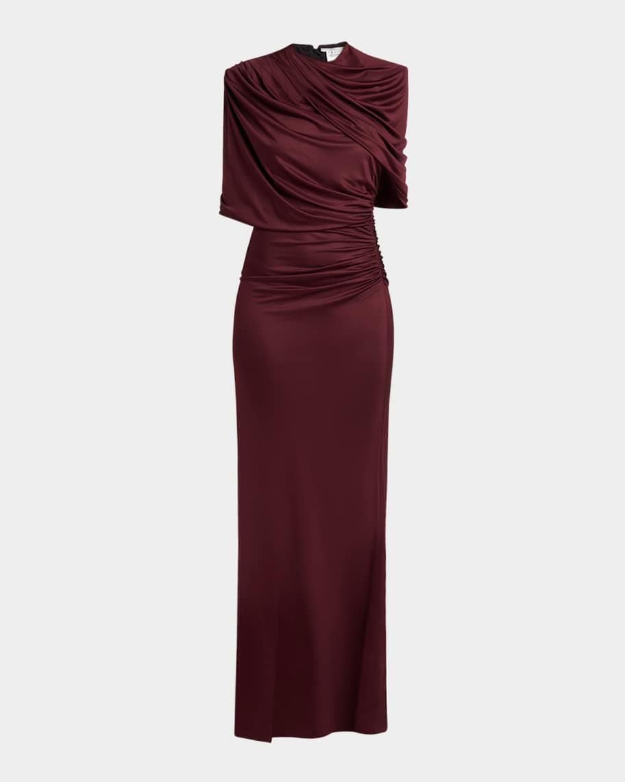 Long Draped Cape Cutout Gown Product Image