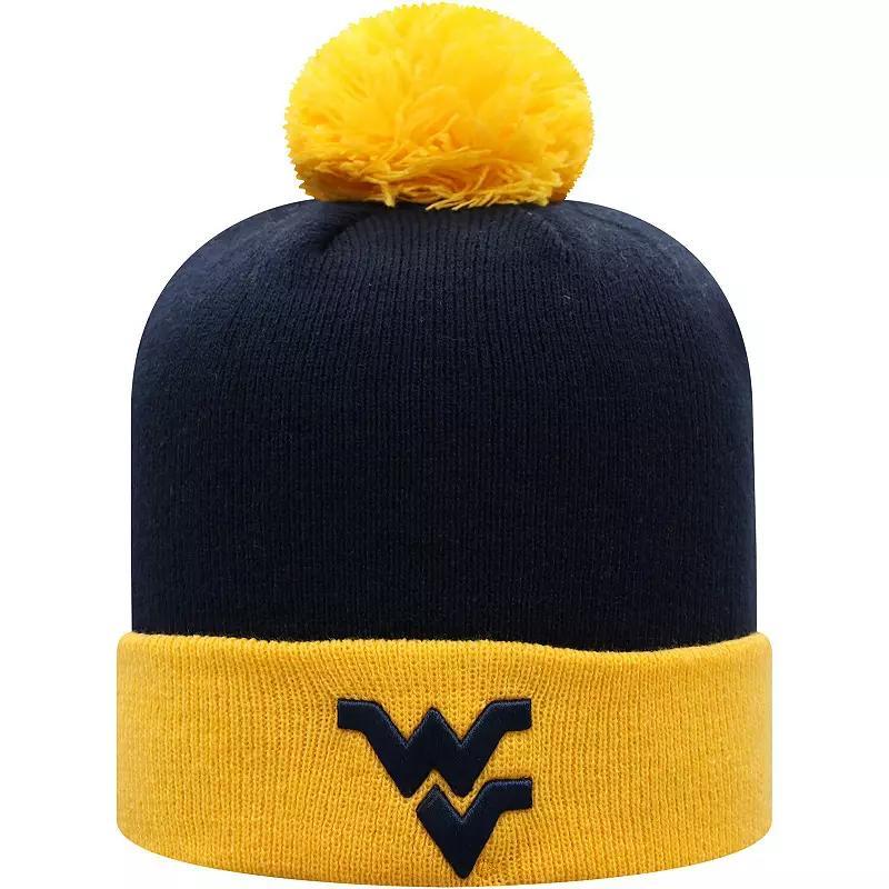 Mens Top of the World /Gold West Virginia Mountaineers Core 2-Tone Cuffed Knit Hat with Pom, Blue Product Image