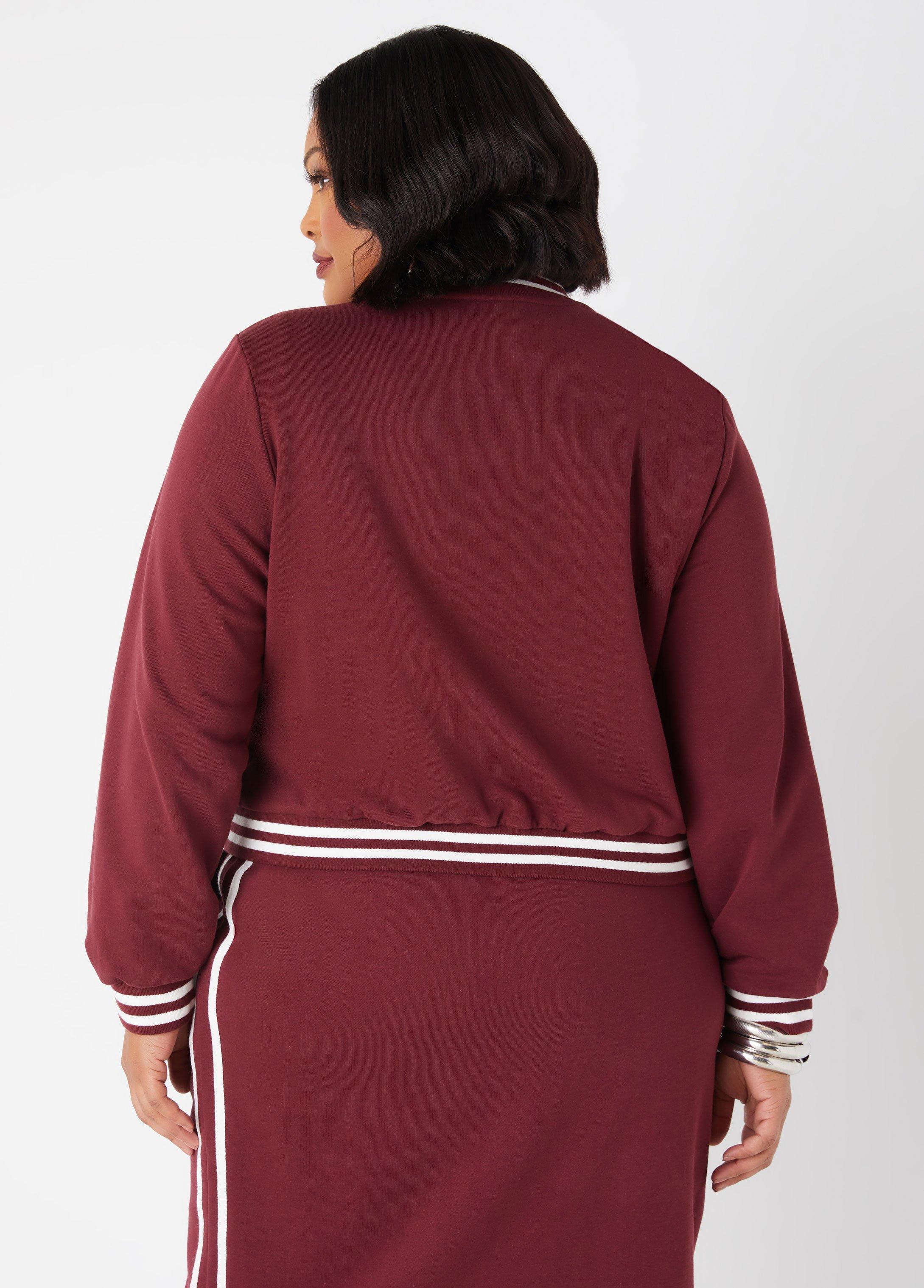 Plus Size Striped French Terry Bomber Jacket Ashley Stewart Product Image