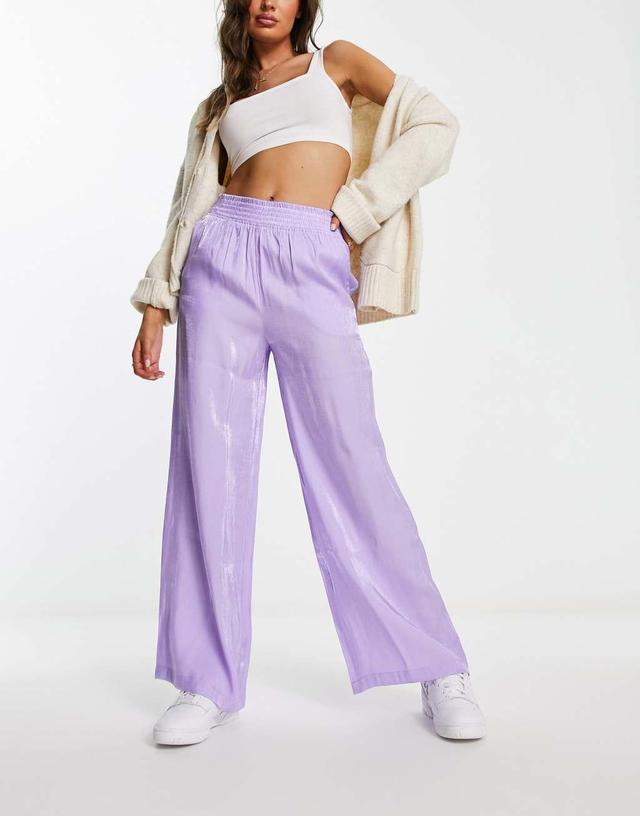 Monki metallic straight leg pants in lilac Product Image