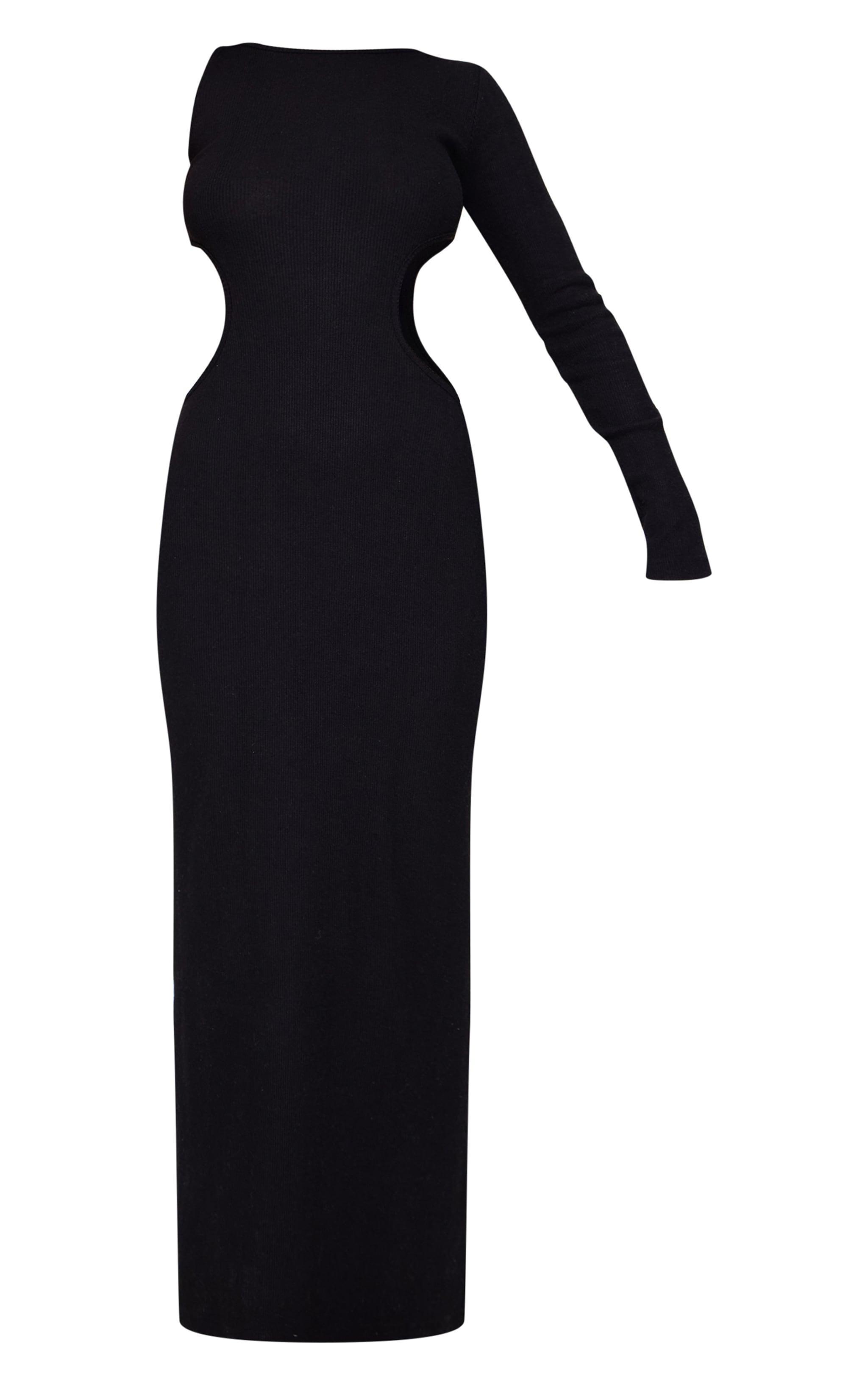 Black Heavy Brushed Rib Cut Out Maxi Dress Product Image