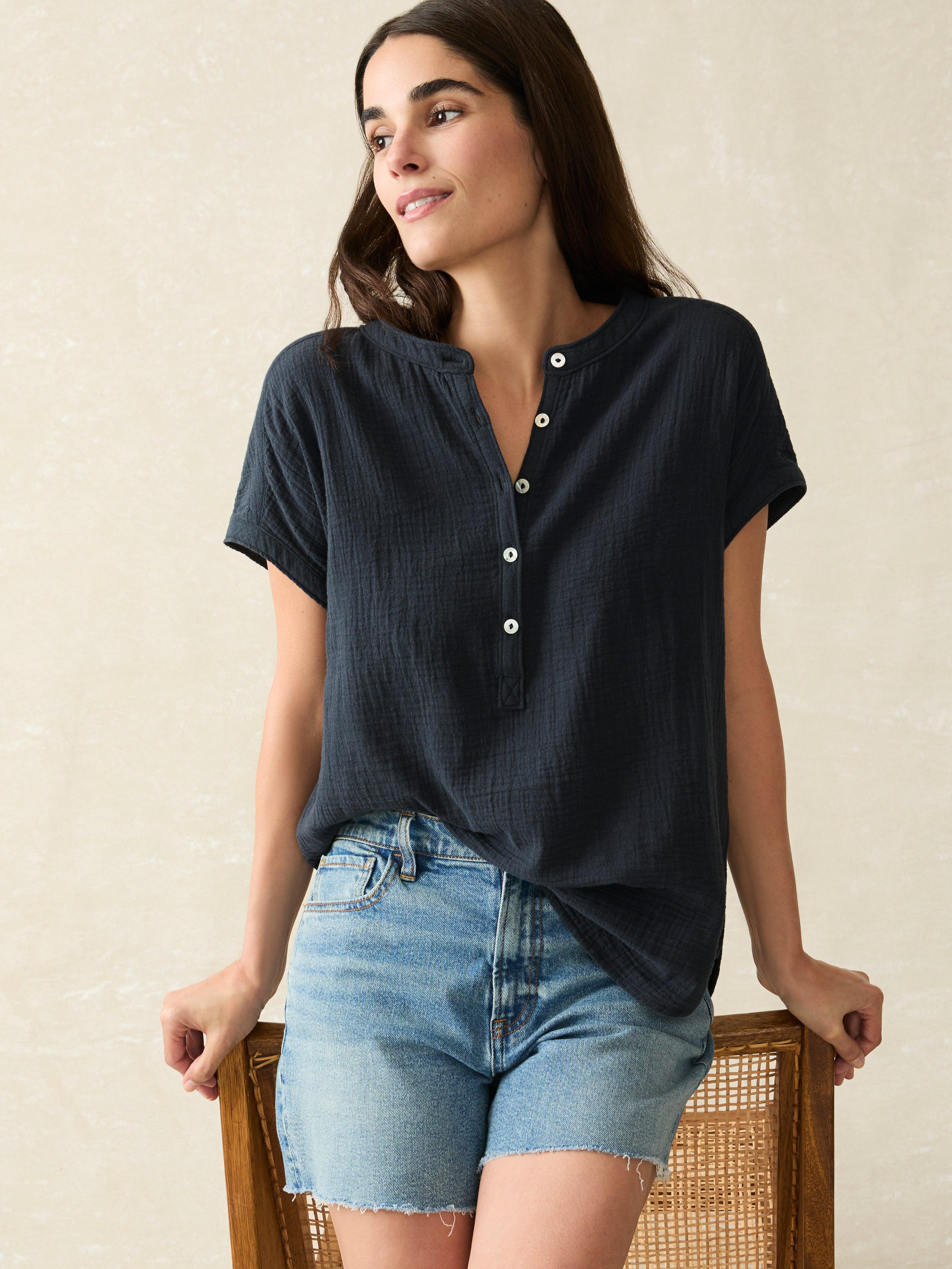 Dream Cotton Gauze Desmond Top - Navy Female Product Image