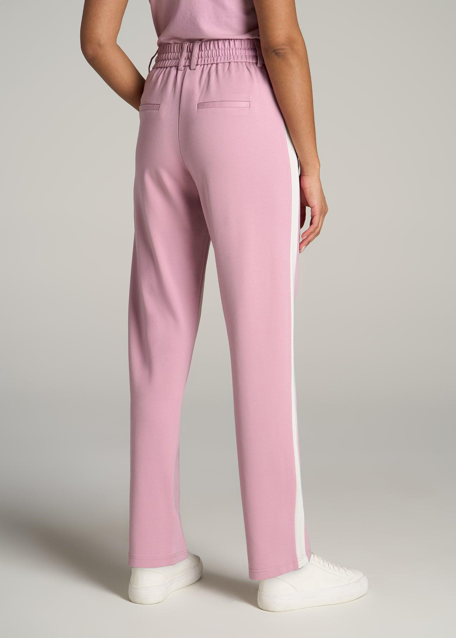 Pull On Tuxedo Stripe Pants for Tall Women in Pink Peony and White Alyssum Female Product Image