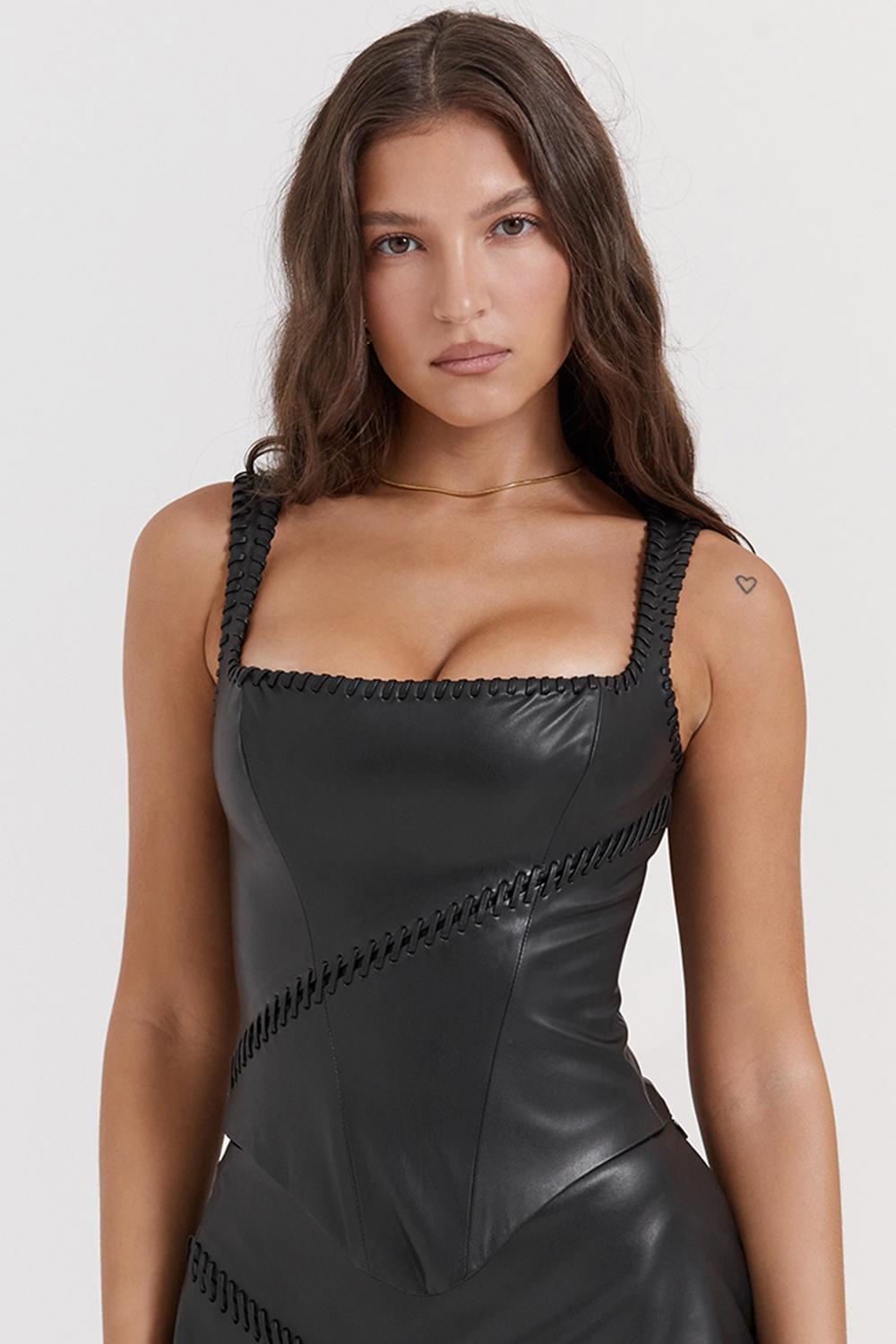 Leonie Black Vegan Leather Corset Product Image