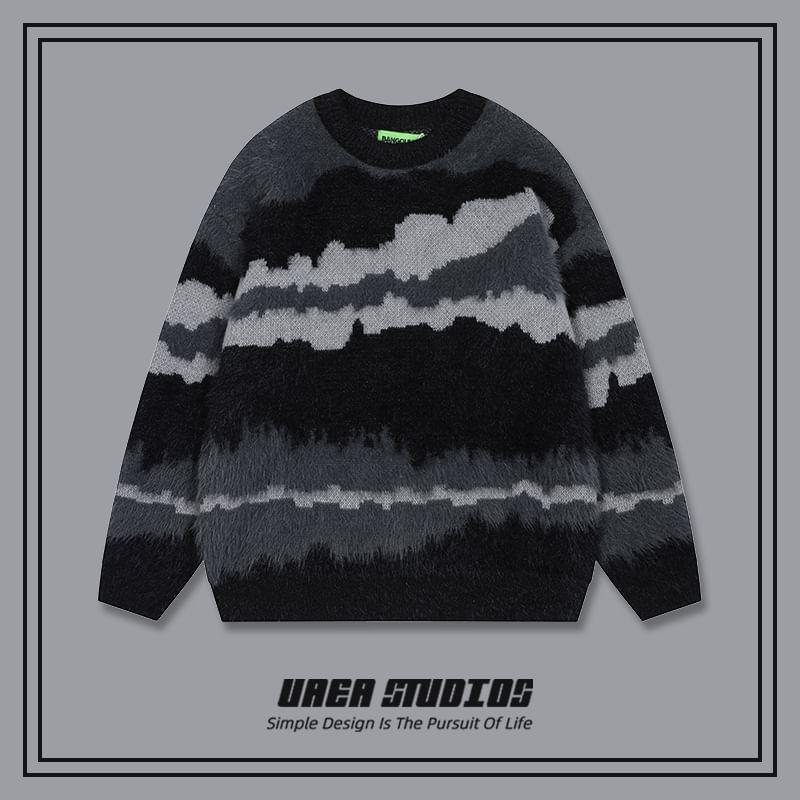 Couple Matching Crew Neck Patterned Sweater Product Image