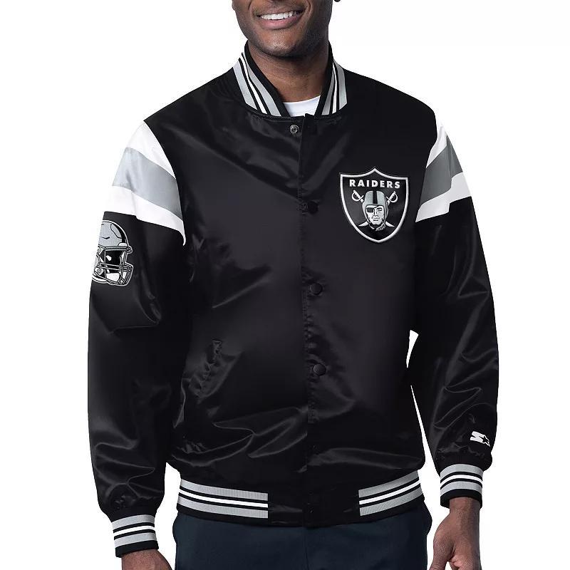 Mens Starter Black Las Vegas Raiders Satin Full-Snap Varsity Jacket Product Image