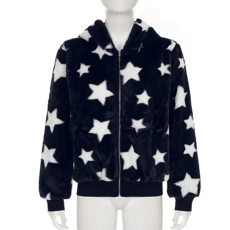 Star Pattern Zip-Up Hoodie Product Image