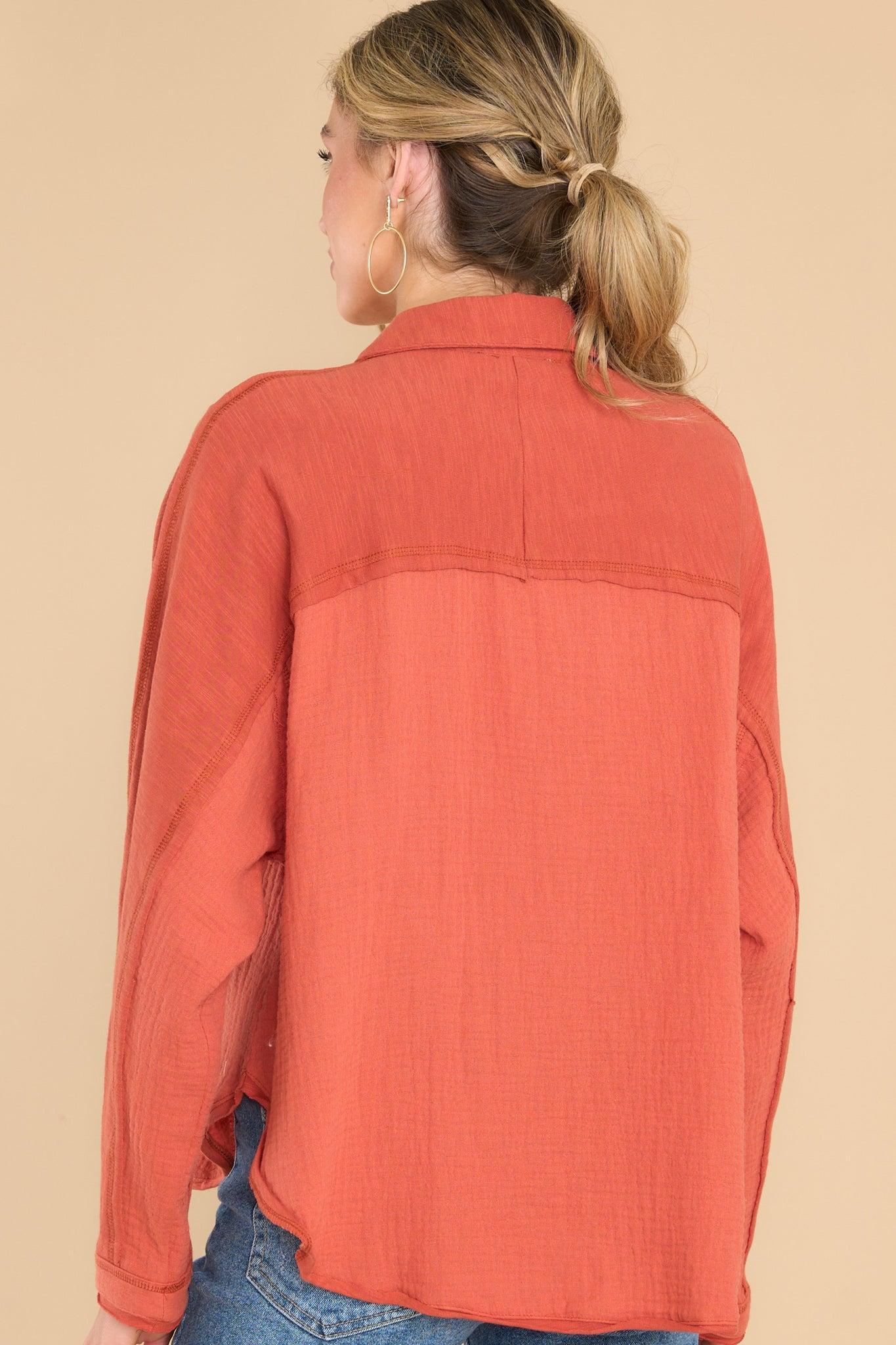 Carolina Chic Orange Gauze Button Front Top Product Image