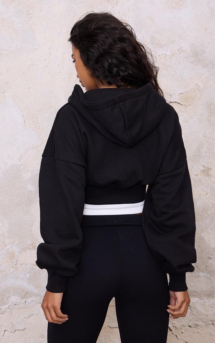 Black Zip Up Pocket Detail Cropped Hoodie Product Image