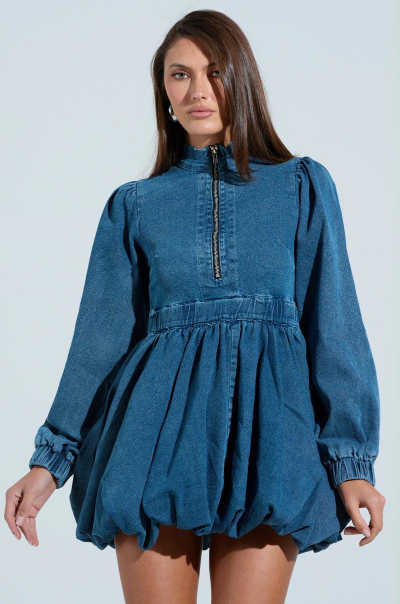 PASS THE BUBBLY DENIM MINI DRESS Product Image