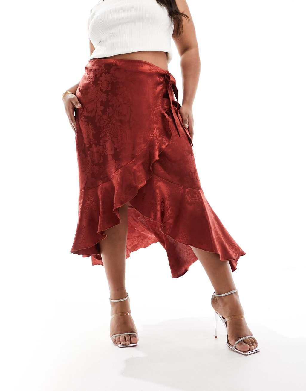 Flounce London Plus satin wrap midaxi skirt Product Image