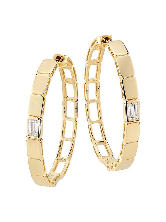 Womens 14K Yellow Gold & 0.6 TCW Diamond Tile Oval Hoop Earrings Product Image