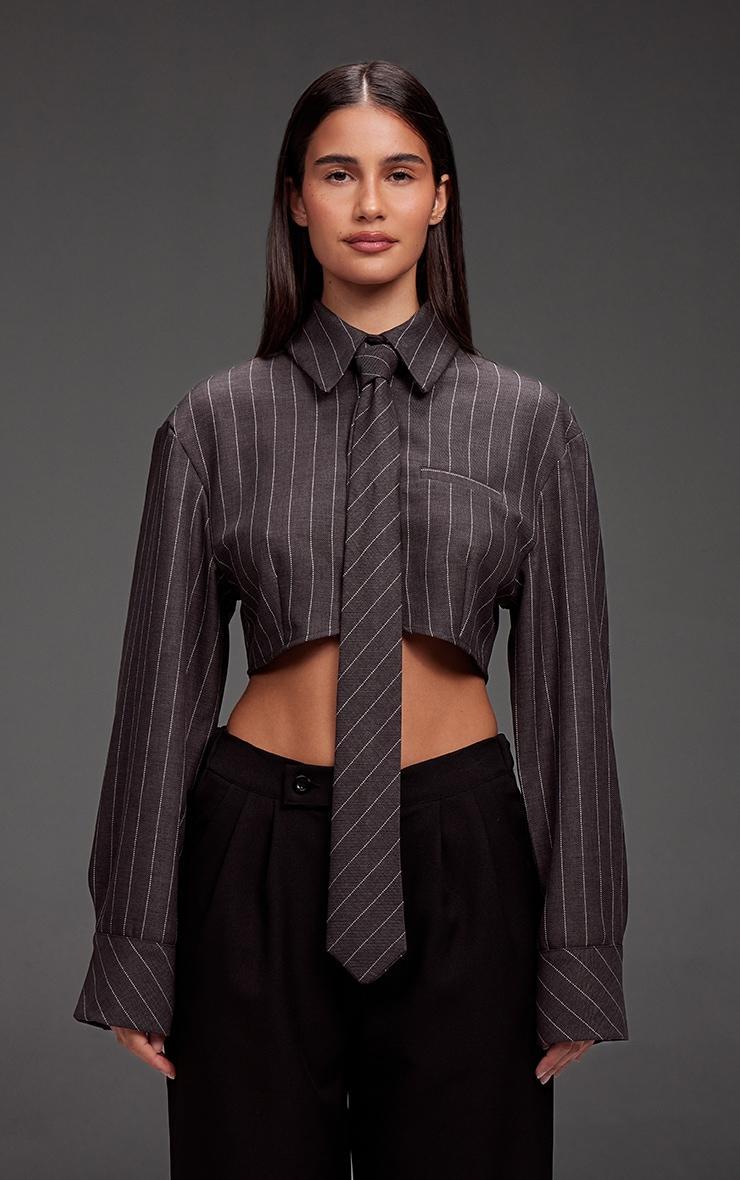 Grey Tie Cropped Shirt product image