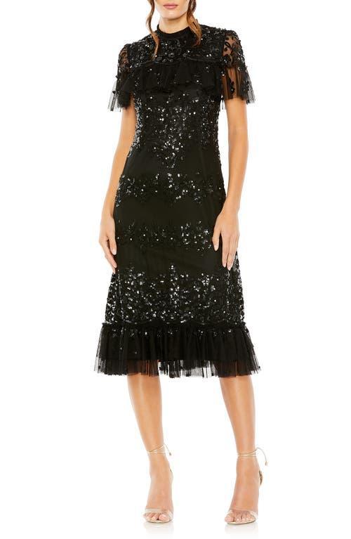 Sequin Ruffle Mesh Dress In Black Product Image