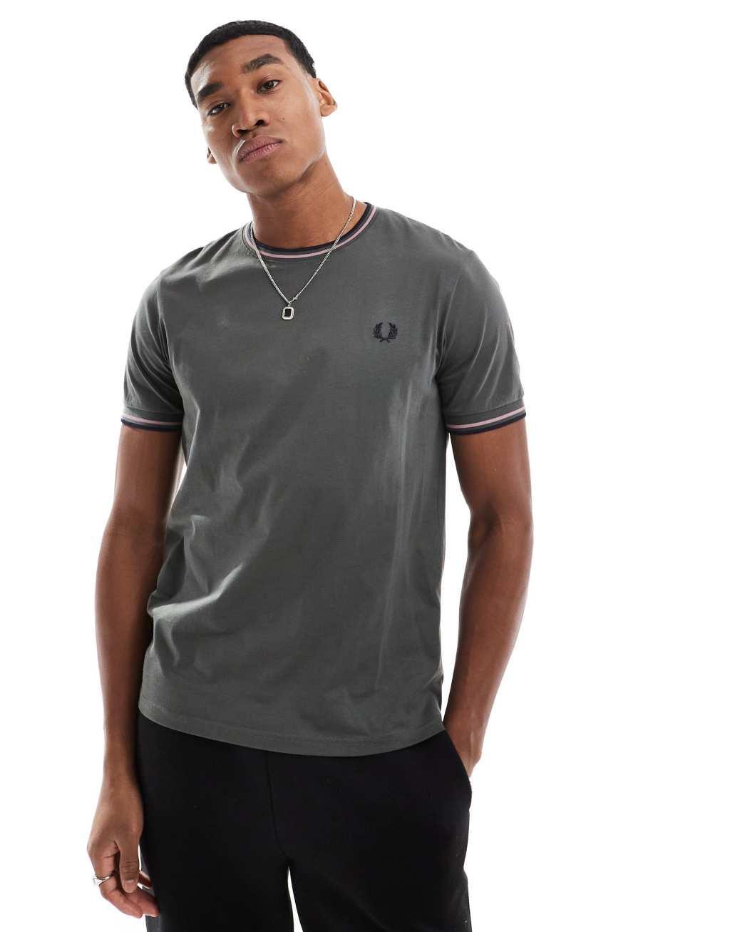 Fred Perry twin tipped t-shirt in grey Product Image