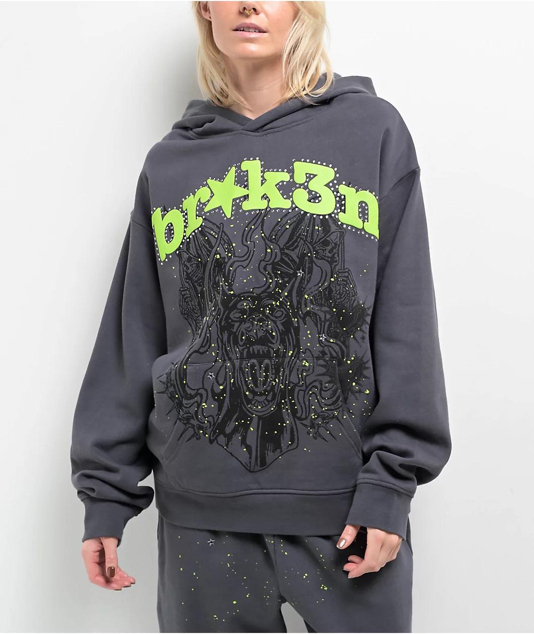 Broken Promises Beware Grey Rhinestone Hoodie product image