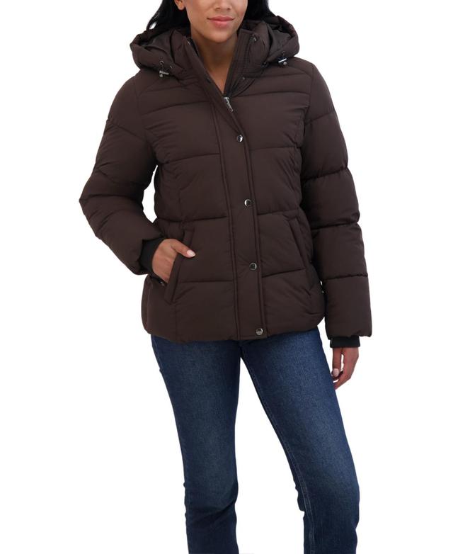 Sebby Collection Womens Short Hooded Stretch Puffer Jacket Product Image