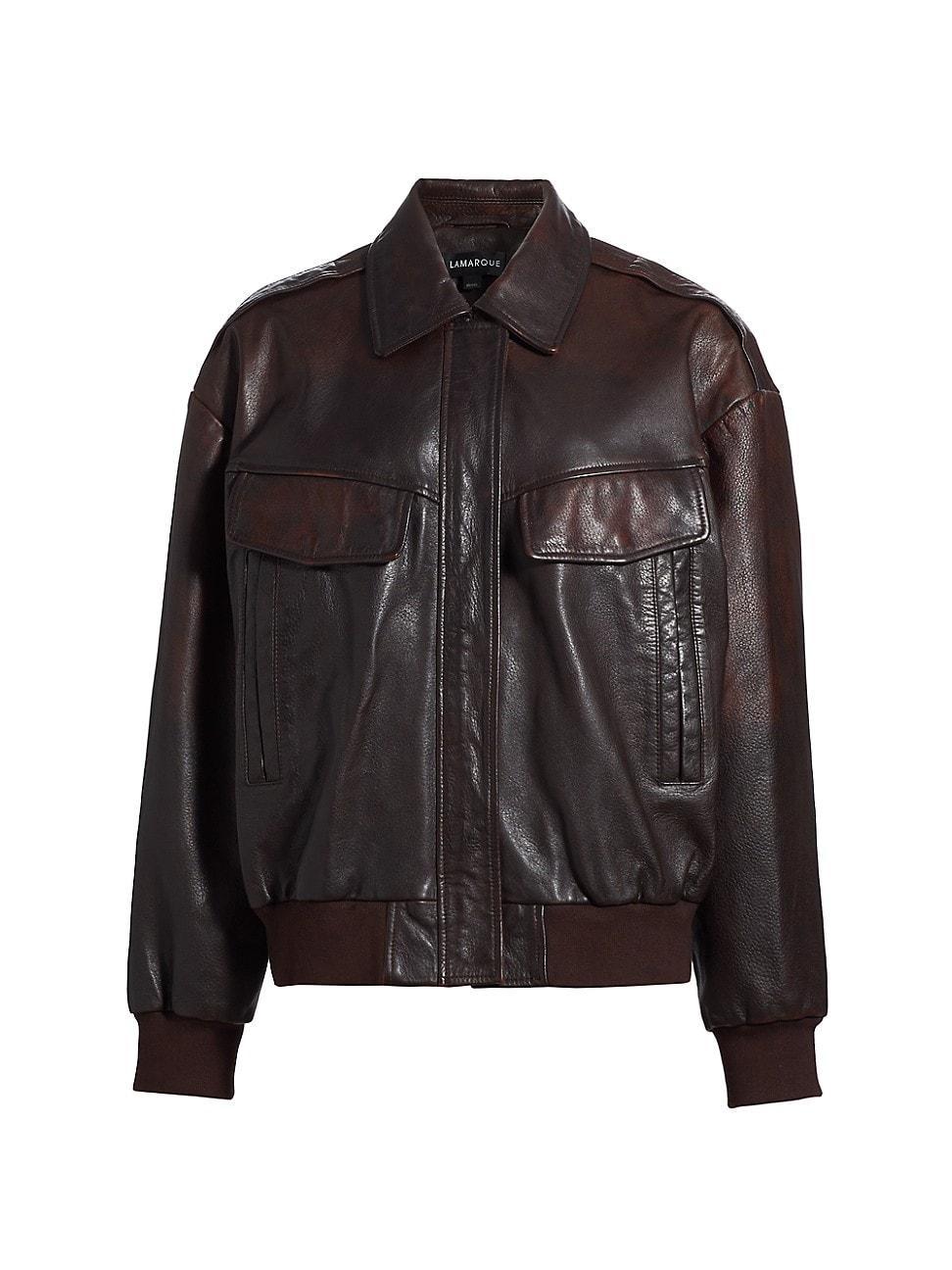 Womens Trevanna Leather Bomber Jacket Product Image