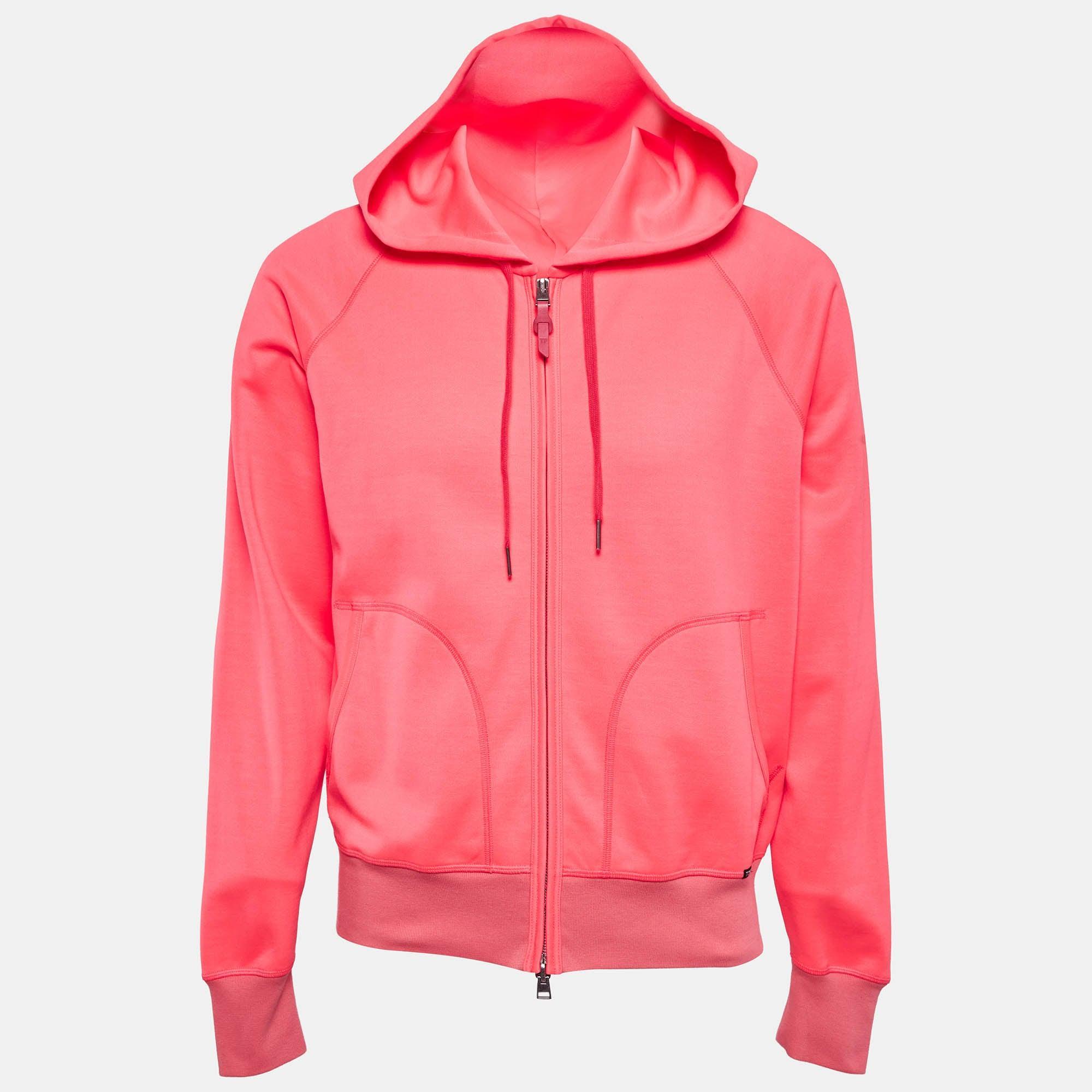 TOM FORD Neon Pink Jersey Zip-up Hoodie Jacket Product Image