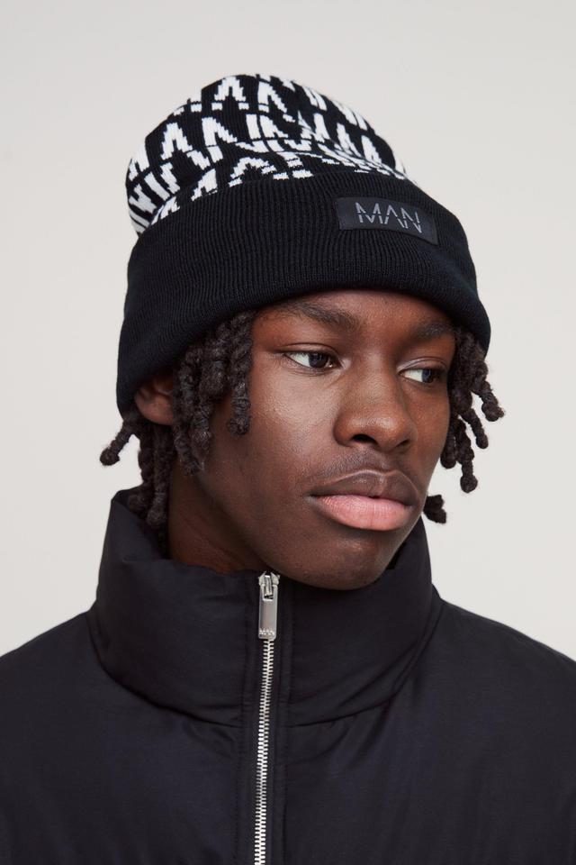 All Over Contrast Man Dash Beanie | boohooMAN USA Product Image