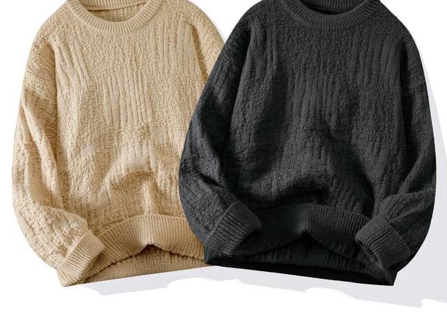 Long-Sleeve Crew Neck Plain Sweater Product Image