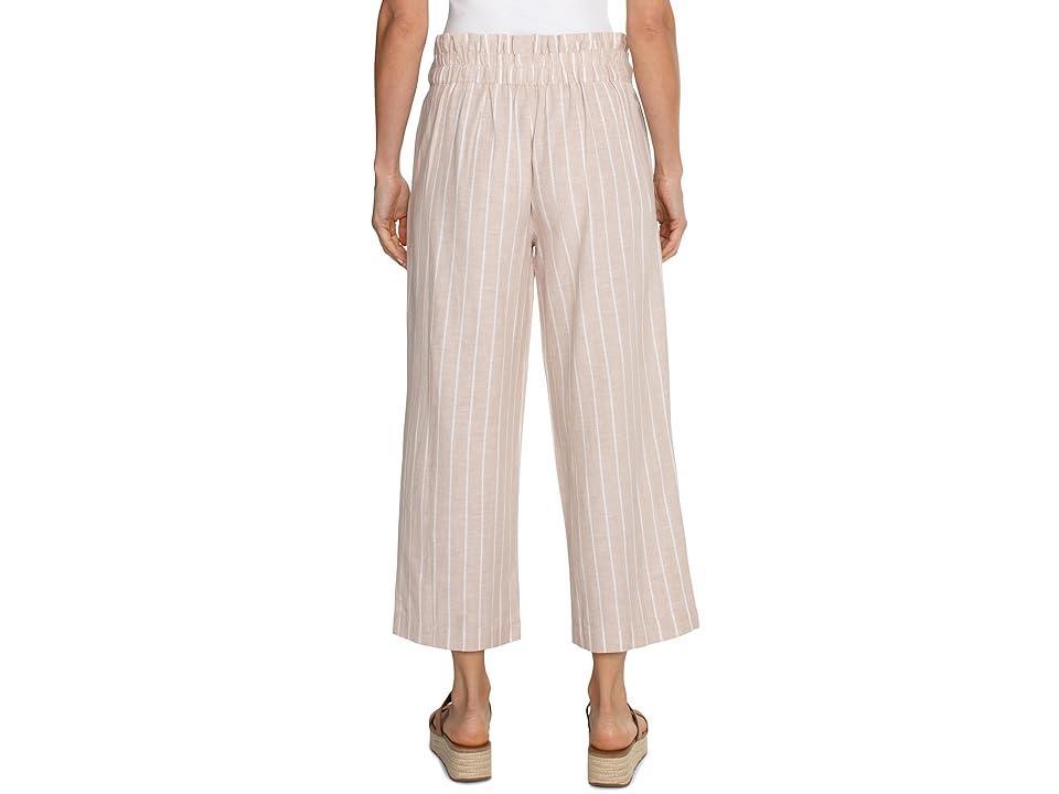 Liverpool Los Angeles Pleated Crop Mid Rise Trouser with Self Belt (Tan With Yarn Dyed Stripe) Women's Dress Pants Product Image