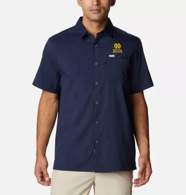 Mens Columbia PFG Notre Dame Fighting Irish Slack Tide Camp Button-Up Shirt Blue Product Image