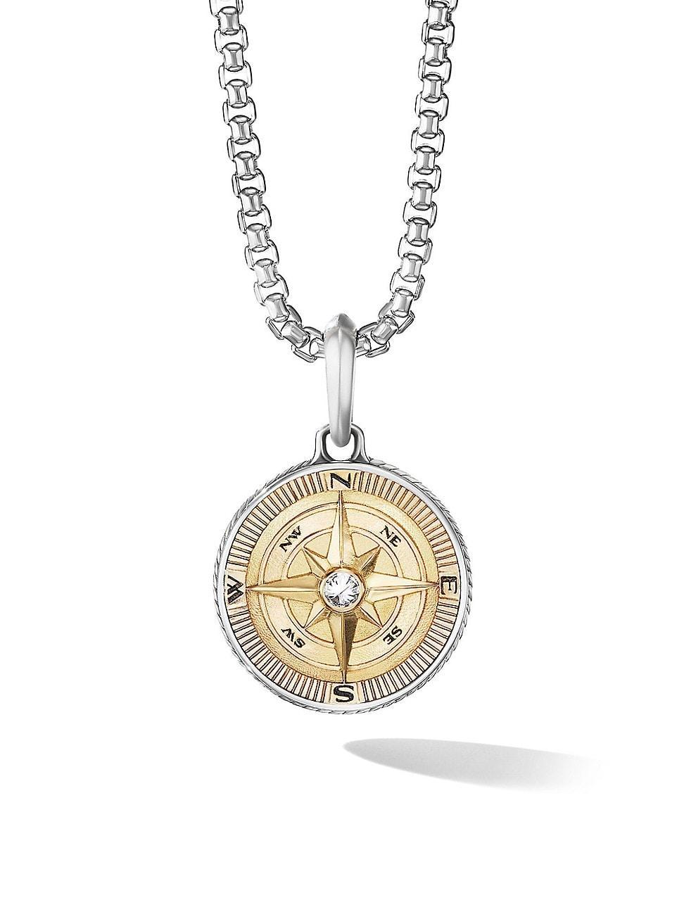 Mens Maritime Compass Amulet with 18K Yellow Gold and Center Diamond Product Image