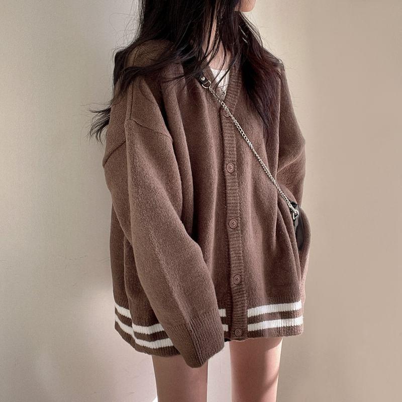 Drop-Shoulder Striped Oversized Cardigan Product Image