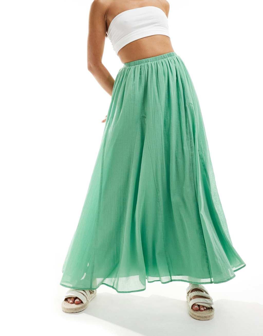 ASOS DESIGN maxi skirt with godet detail in green Product Image