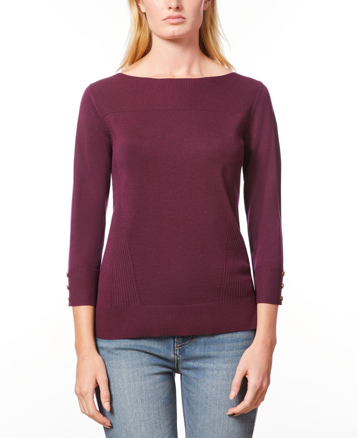 Melissa Paige Womens Boat-Neck Ribbed-Trim 3/4-Sleeve Sweater Product Image