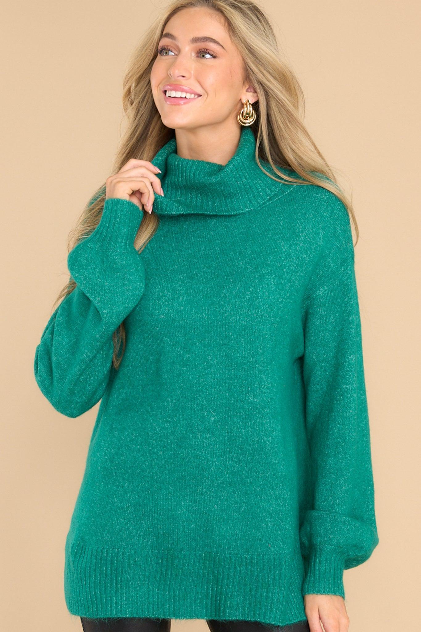 Livin' Life Bright Emerald Green Turtleneck Sweater Product Image