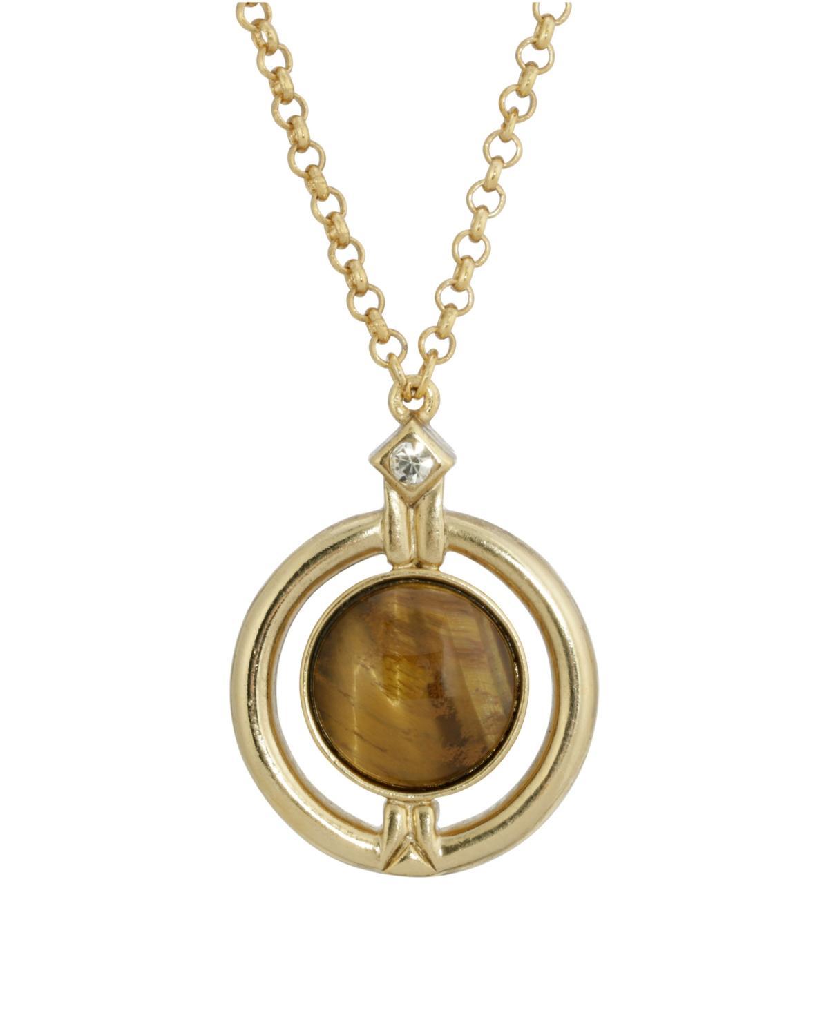 1928 Gold Tone Round Stone Pendant Necklace, Womens Brown Product Image