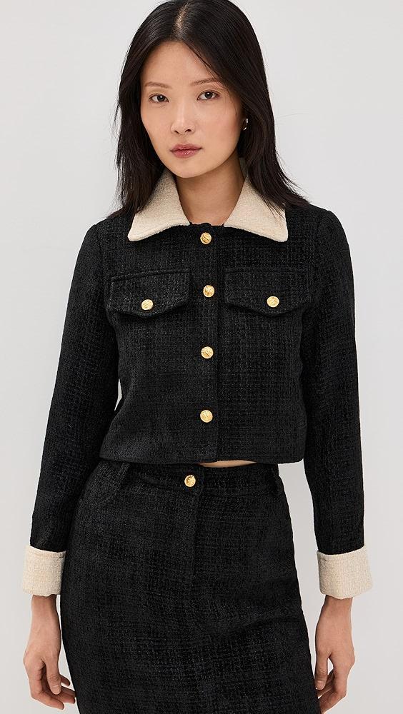 Moon River Long Sleeve Gold Button Closure Cropped Blazer | Shopbop Product Image