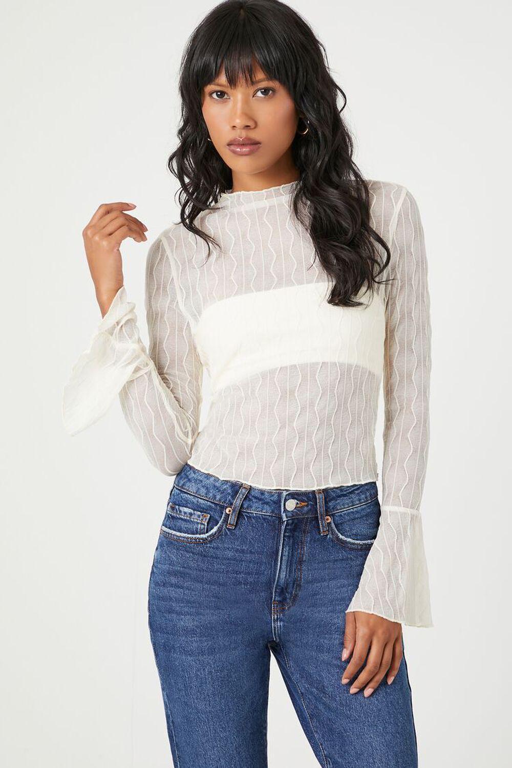 Sheer Lace Trumpet-Sleeve Top | Forever 21 Product Image