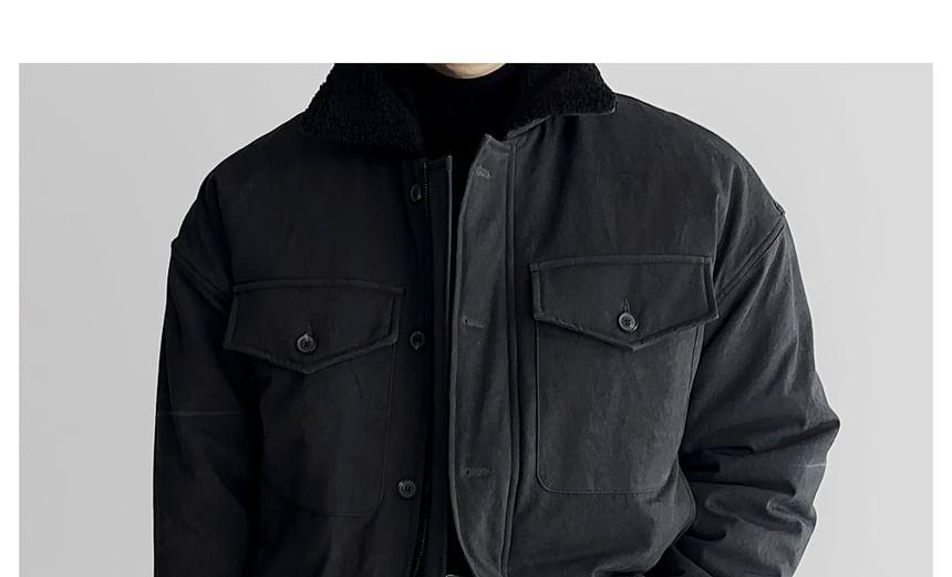 Lapel Collared Plain Button Down Puffer Jacket Product Image