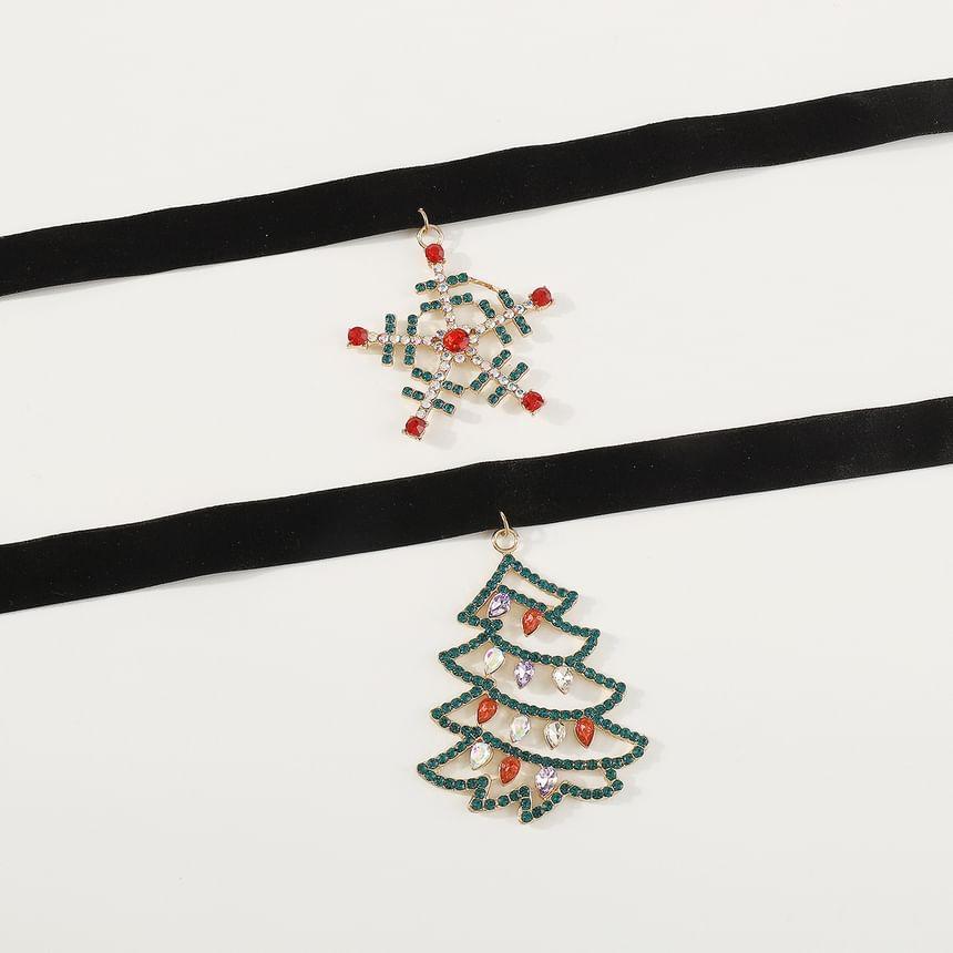 Rhinestone Christmas Tree / Snowflake Velvet Choker Product Image