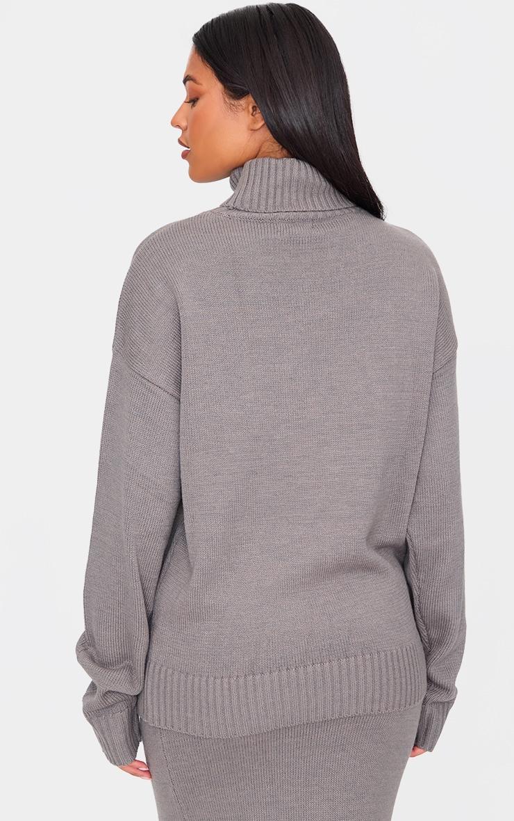 Tall Grey Soft Knit Roll Neck Oversized Sweater Product Image