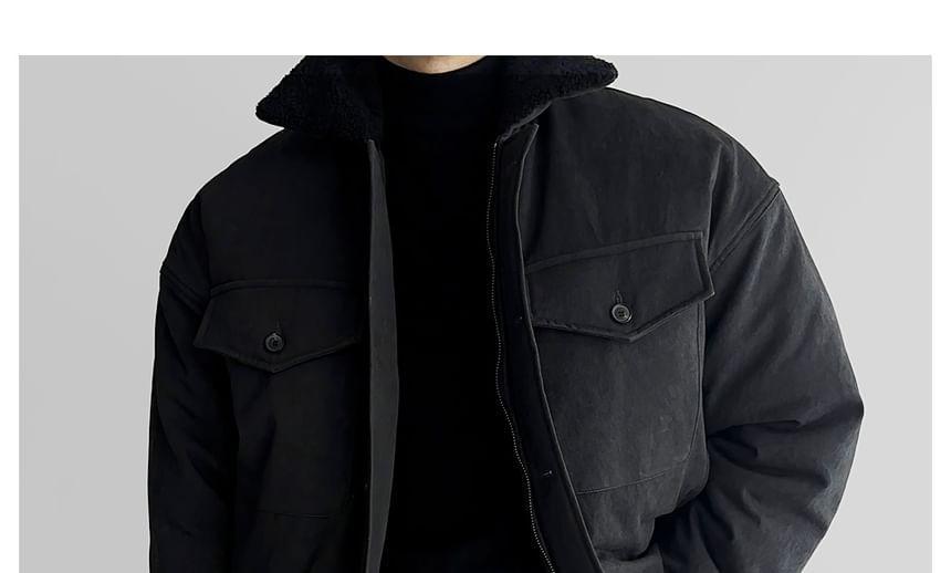 Lapel Collared Plain Button Down Puffer Jacket Product Image